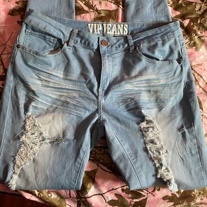 Distressed light washed jeans